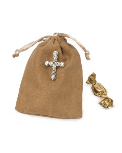 Borsa marrone spilla croce strass 5minifruits
