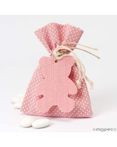 Bolsa topos rosa . con colgante oso 5 peladillas choc