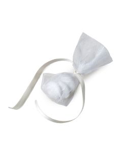 3 Chocolate dragees decorated with ivory satin ribbon