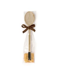 Segnaracchette fiocco marrone con 1 cioccolatino