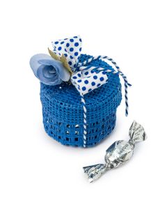 Caja rejilla azul cinta topos y flor azul 6 minifruits