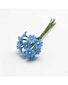 Fiore margherita blu, mazzo di 12, Pois Bianchi