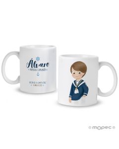 Tazza ceramica Primera Comunión bambino marinaio azzuro