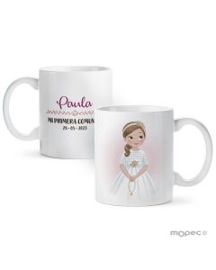 Tazza ceramica Prima Comunione ragazza con il rosario