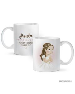 Tazza ceramica Prima Comunione ragazza con abito lungo e corona