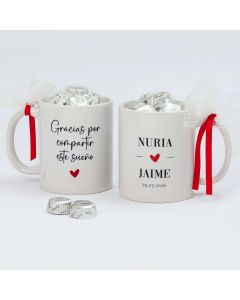 Taza cerámica Gracias por compartir con 6 bombones decorada  en caja regalo