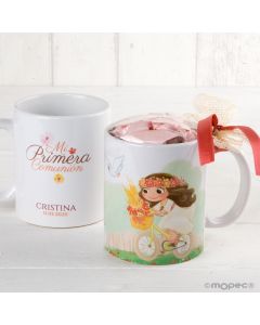 Taza niña Comunión en bici con 7 caramelos