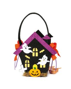Cestino feltro Halloween casa tetto lamé 10 caramelle min 4