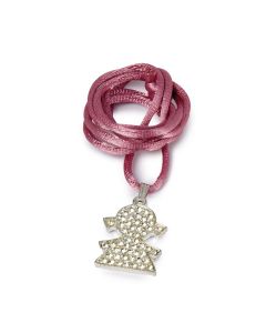 Collana bambina in metallo strass e nastro fucsia