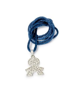 Collana da ragazzo metallo con strass e nastro blu 