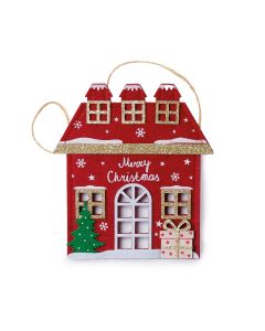 Colgante Casa Merry Christmas fieltro y lamé dorado 16,5cm.
