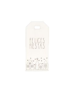 Tarjeta ventanas perforadas blanca Felices Fiestas 3,2x7cm. min 24.