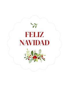 Etiqueta adhesiva 4,6cm.  Feliz Navidad acebo 1hj=24u, min.5