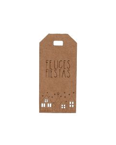 Tarjeta ventanas perforadas kraft Felices Fiestas  3,2x7cm. min 24.