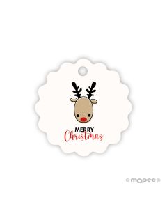 Tarjeta flor reno Merry Christma's 4cm.(preciox28u.) min.28