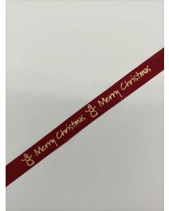Ribbon small print Merry Christmas 15mm burgandy