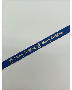 Ribbon small print Merry Christmas 15mm blue