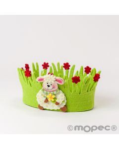 Cestino ovale piccolo fiori rossi e pecora 16x8,5x10cm.
