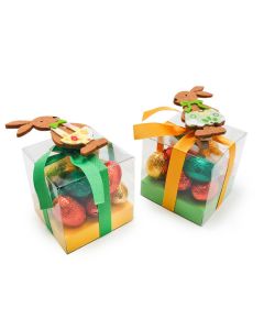 Estuche con 12 huevos praliné pinza fieltro conejos stdo.*