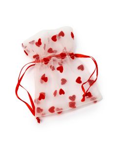 Red hearts tulle bag, min.12