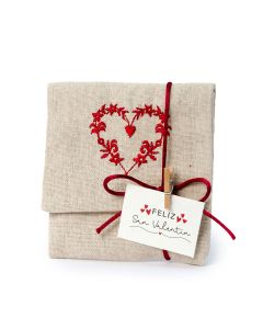 Heart embroidered  bag San Valentín card 4 chocolates