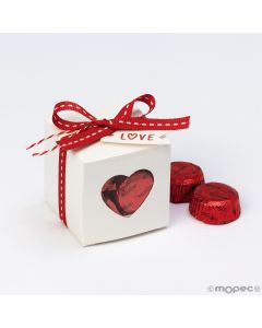 White box with heart and 4 chocolates