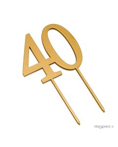 Cake topper 40 en color dorado 12x17cm. WEB PROMO