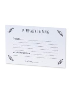 Tarjeta Mensaje a los novios, plumas 11x8,5cm. min.25