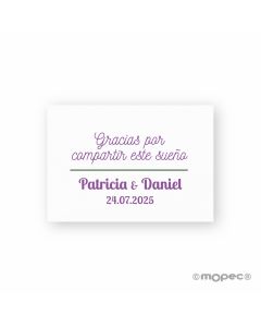 Tarjeta Gracias por,,en lila y verde 5x3,5cm,1hj=36u,min5