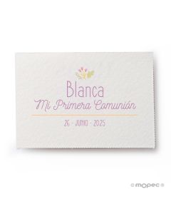 Tarjeta Comunión flores 5x3,5cm. 1hoja=36 tarj.min.5