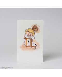 Estampa de comunión niña en reclinatorio 