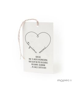 Biglietto "Te voglio bene, Mamma" con cordoncino 6x10cm.