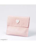 Sac rose avec coeur en bois 9x11cm.