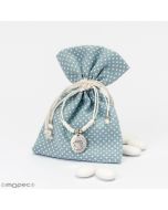 Sac BLEU à pois 10x14cm avec 5 dragées au chocolat