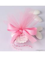 Bouquet tul rosa con tarjeta y 4 peladillas chocolate