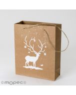 Bolsa Kraft con asas, dibujo ciervo blanco y con purpurina,20x25cm