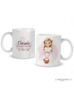 Ceramic cup Primera Comunión girl basket flowers
