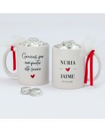Taza cerámica Gracias por compartir con 6 bombones decorada  en caja regalo