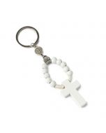White wooden rosary keychain 11cm.