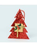 Árbol lentejuelas rojas y acebo con napolitana, para colgar