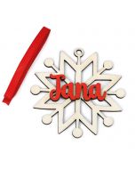 Estrella copos personalizada en rojo cinta para colgar ø8,5cm