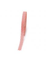 Cinta blanca topos rojos 15mmx50m.
