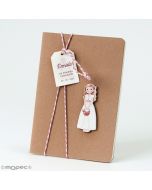 Notebook with adhesive figure girl Communion basket flowers